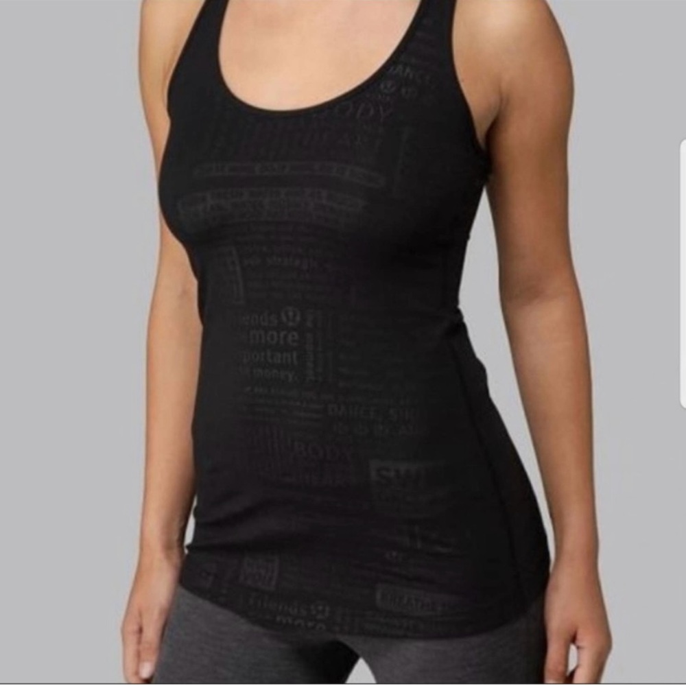 Lululemon Cool Racerback tank black Embossed Manifesto size 10